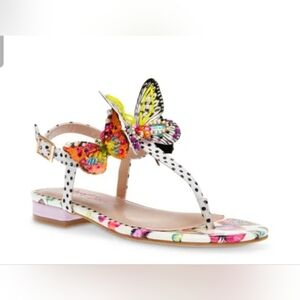 Betsey Johnson Butterfly Beaded Polka Dot T Strap Floral Sandals.